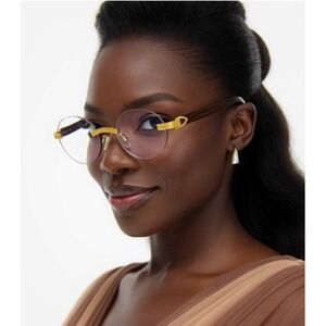 Fashion Oval Rimless Glasses Gold Accents Round Eyeglasses‎ Clear Lens Women New